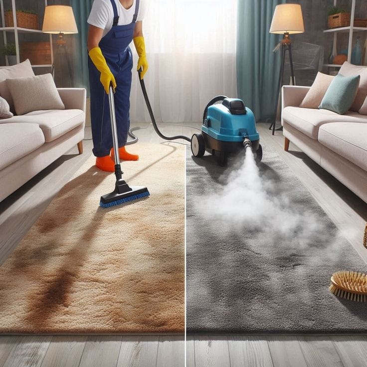 شركة تنظيف سجاد بالرياض - فرق التنظيف بالبخار قبل وبعد.