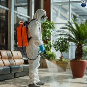 فني شركة قوة الطبيعة يستخدم أحدث أجهزة رش المبيدات الآمنة في مكافحة حشرات غرب الرياض.