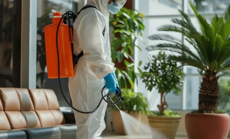 فني شركة قوة الطبيعة يقدم أرخص أسعار مكافحة الحشرات بالرياض مع الالتزام بالزي الواقي